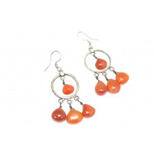Handmade Dangle Earrings 925 Sterling Silver Natural Orange Carnelian Gem Stone